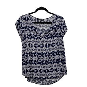 Navy Split V-neck Cap Sleeve Top